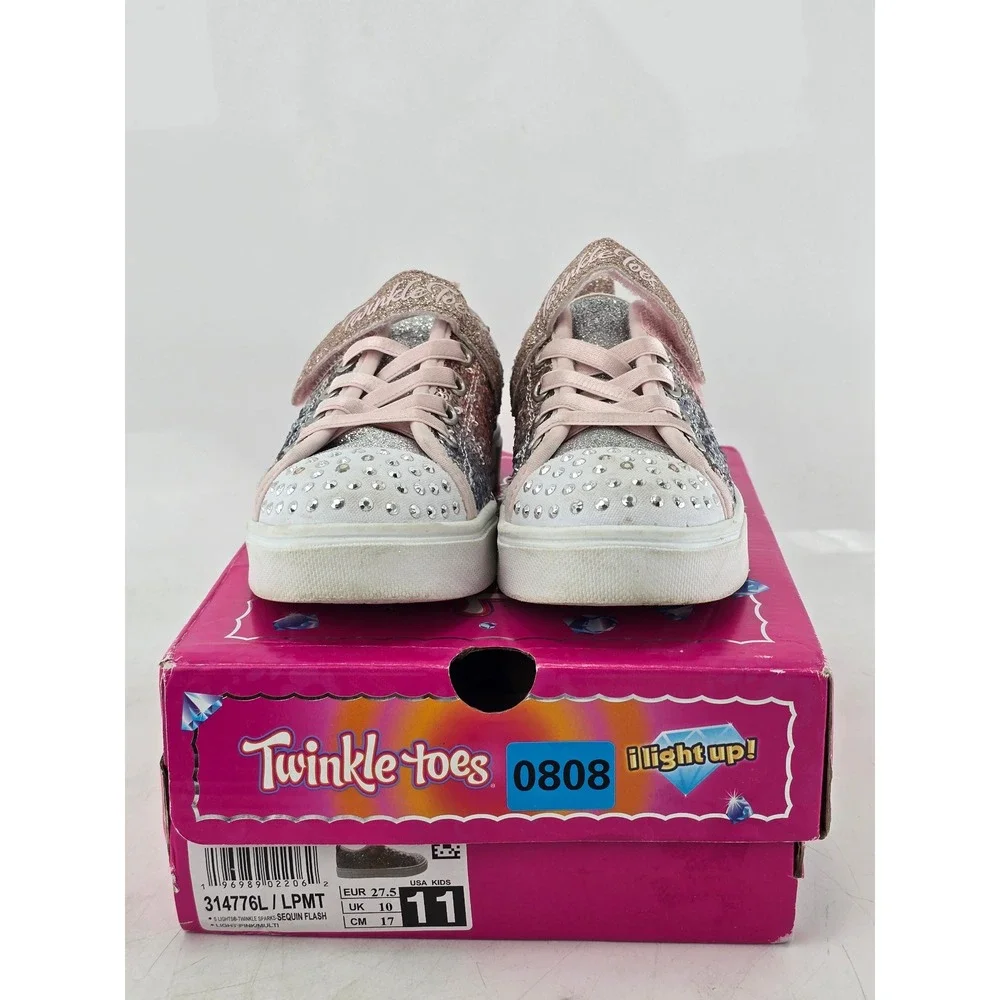 Skechers Twinkle Toes Sneakers Girls Size 11 Light Pink Multi Sequin - Excellent
